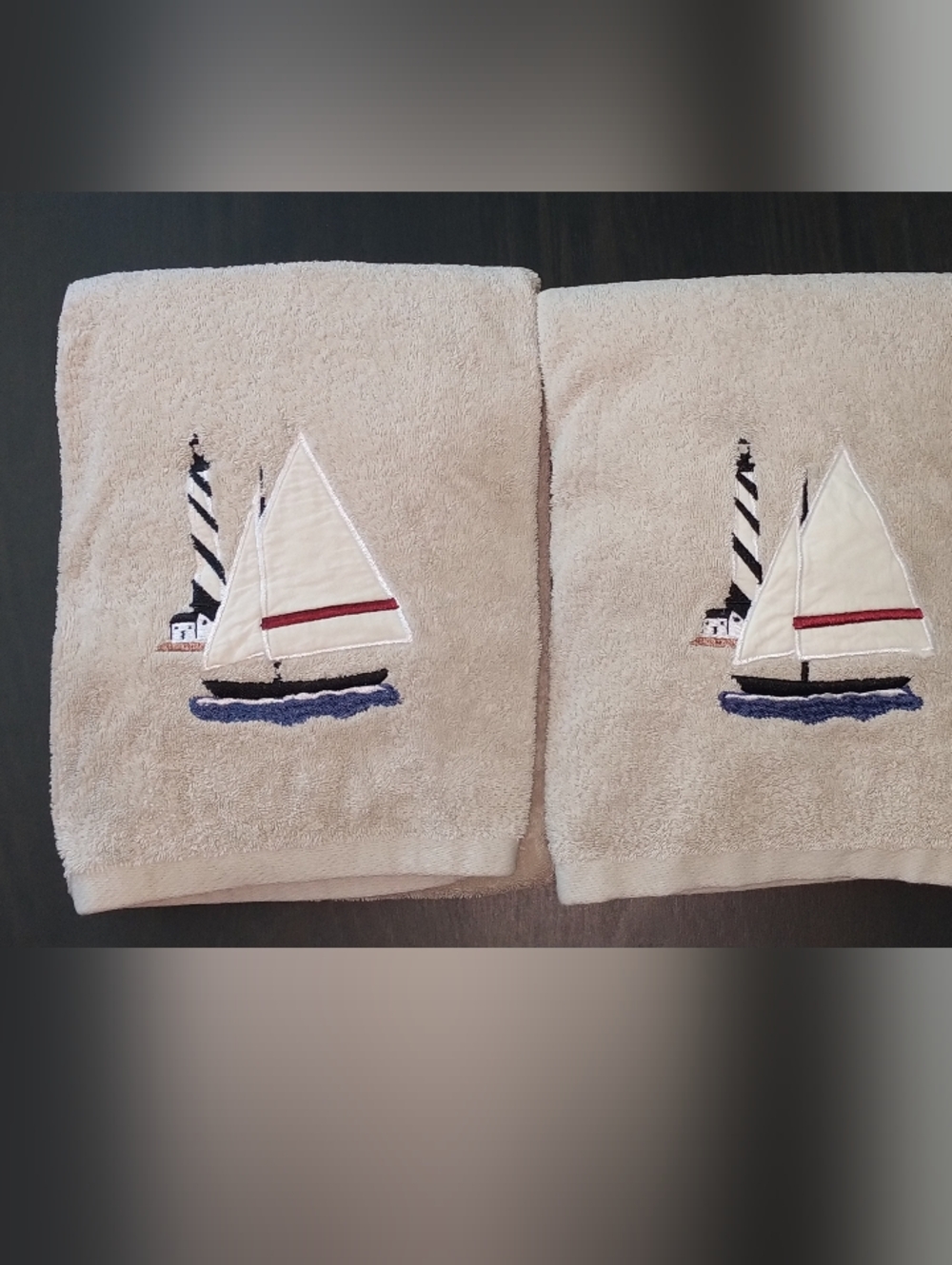 Nautical Sailboat & Lighthouse Embroidered Bath Towels With Washcloths
